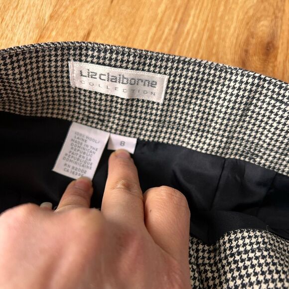 vtg 90s liz claiborne belted Wool pencil Skirt houndstooth sz 8 Pleated pockets - Picture 6 of 6